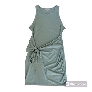 Miss Sparkling ruched tie front bodycon sage green dress-size Large